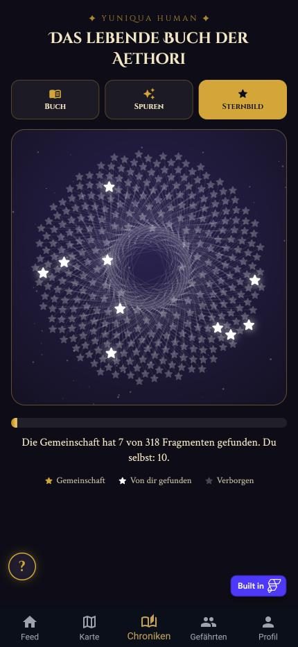 App-Ansicht: Das lebende Buch der Aethori mit Sternbild