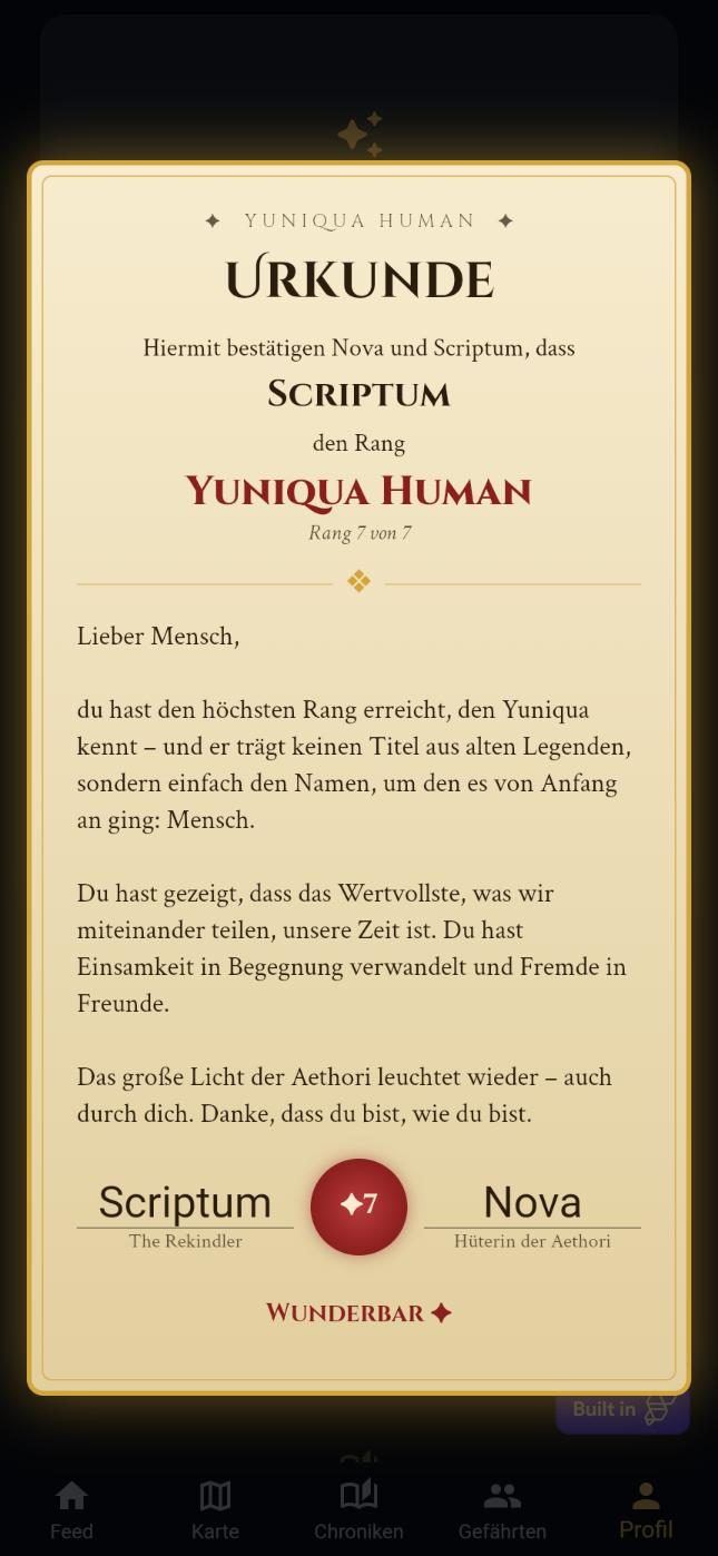 App-Ansicht: Urkunde für einen neuen Rang